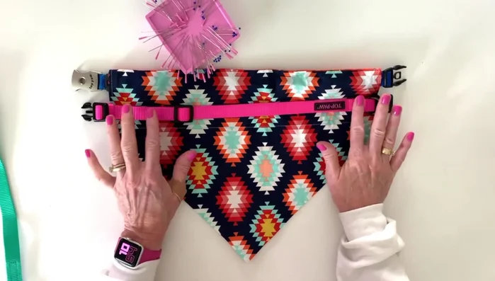 Measure your dog's collar to determine the bandana size. Use the downloadable pattern to select the correct template size.