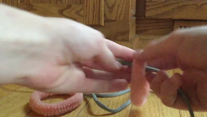 Tie the long rope to the other remaining cotton band. This will be the leash.