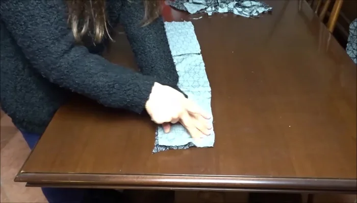 Sew the two side band strips together to create one long strip. Finish raw edges with a zigzag stitch.