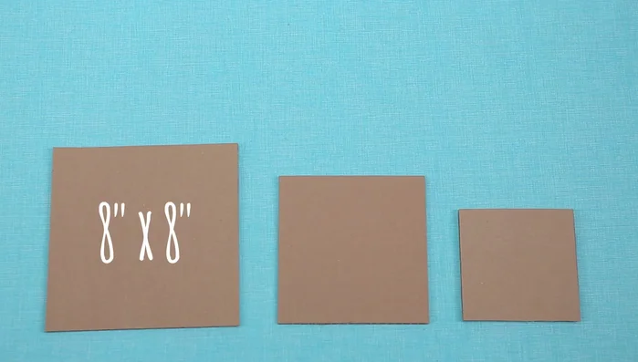 Cut cardboard templates: 18in x 8in, 7in x 7in, and 6in x 6in. Cut a 3/4in x 3/4in hole in the center of each.