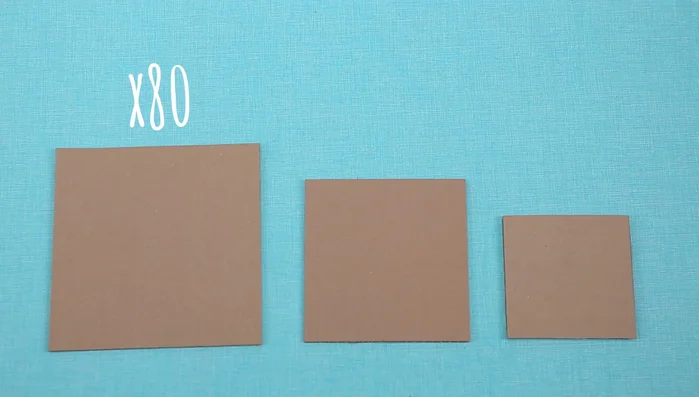 Prepare cardboard squares: 80 - 8in x 8in, 80 - 7in x 7in, and 60 - 6in x 6in.