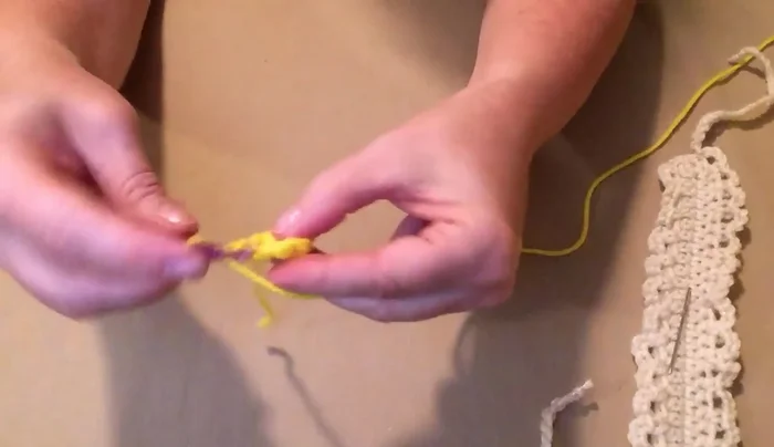 Make petals: Single crochet, chain 2, single crochet in the next single crochet. Repeat 6 times around. Join.