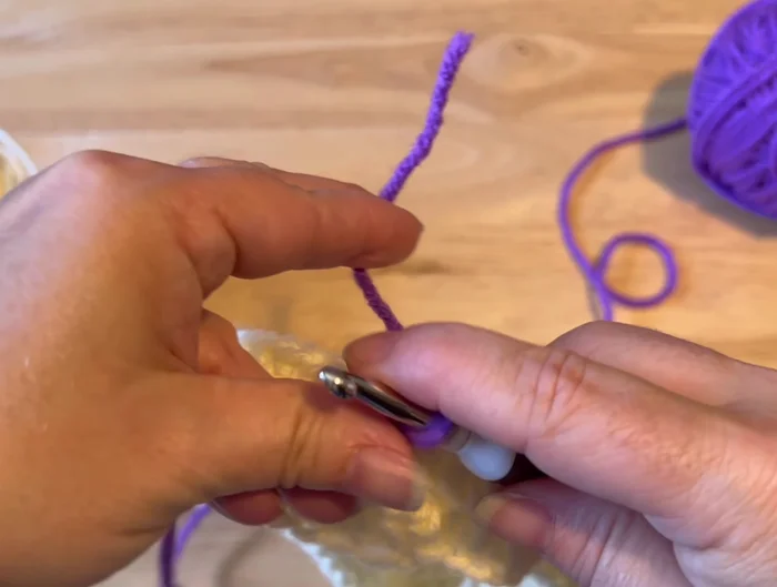 Slip stitch, change back to the original color, chain 2.