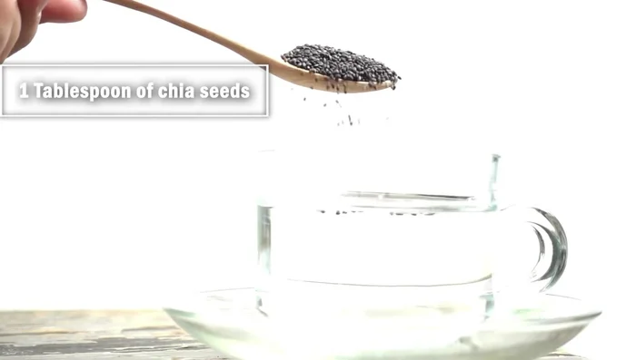 Soak 1 tablespoon of chia seeds in 5 tablespoons of liquid (water recommended) for approximately 2 hours until a gel-like consistency forms.