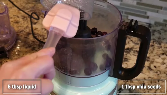 Combine 1/2 cup of blueberries (or other dog-safe fruit) with the soaked chia seeds in a mixing bowl.