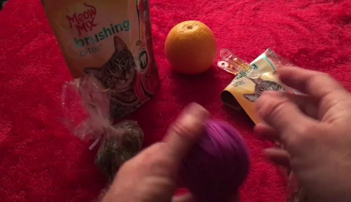 Continue adding treats and catnip until the ball is the desired size.