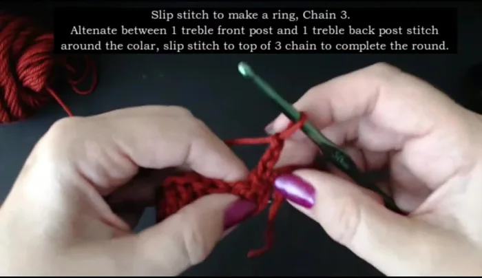 Chain 3, then work a row of alternating front and back post treble crochet stitches.