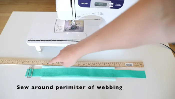 Attach tri-glide to the other end (3-inch end) of the chest strap; reinforce with stitches.