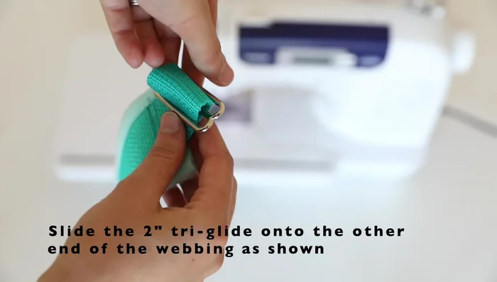 Attach tri-glide to the other end (3-inch end) of the chest strap; reinforce with stitches.