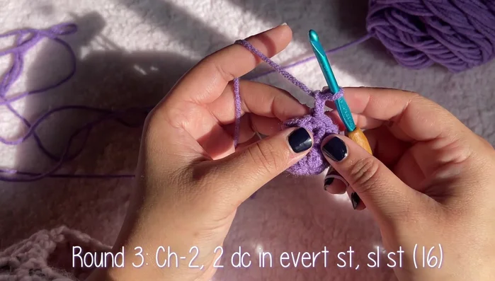 Round 6: 1 double crochet in each stitch (24 total).