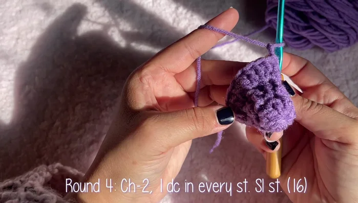Round 6: 1 double crochet in each stitch (24 total).