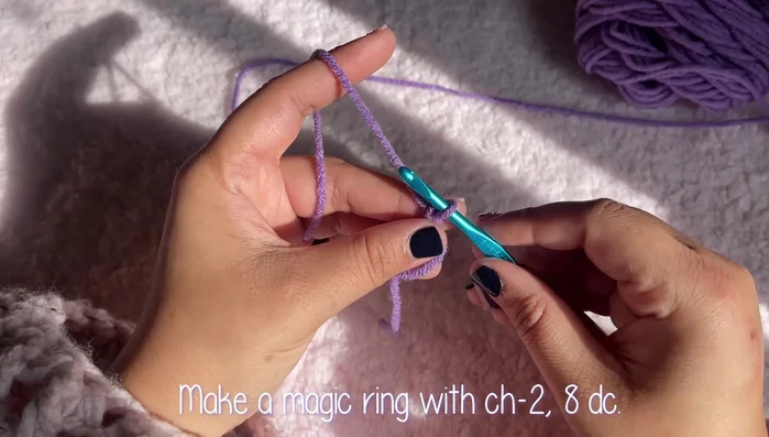 Round 1: 8 double crochets into the magic ring.