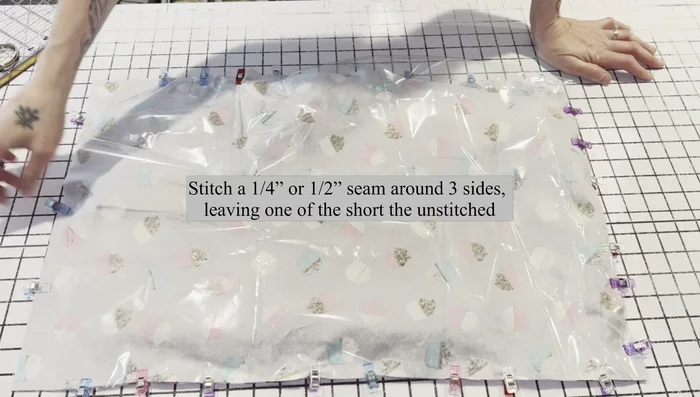 Sew three sides of the flannel rectangle, leaving the top open.