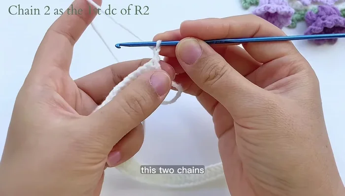 Complete the white base: Repeat row 2 until desired length. Chain two to turn, these chains act as the first double crochet.