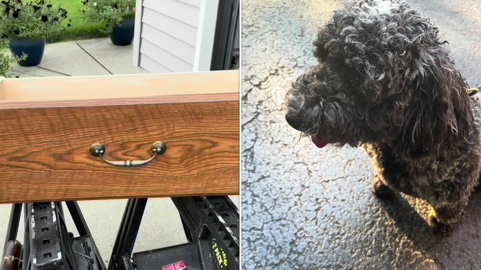 Patch holes from the drawer tracks with wood putty and sand smooth.