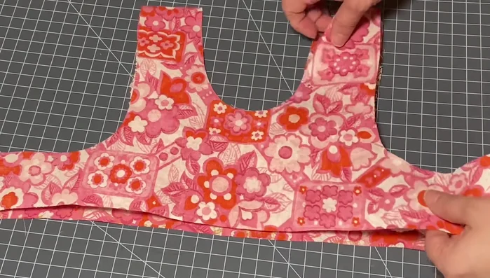 Finish the bodice: Cut corners and notches to reduce bulk, turn right side out, and press.
