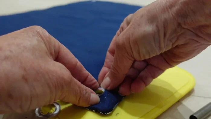 Install grommets using a grommet setter and hammer.