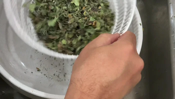 For finer catnip pieces, use a salad spinner to break down the catnip and remove any remaining larger stems.