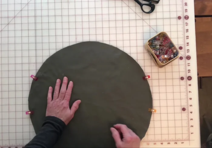 Zigzag stitch around the perimeter of the fleece and canvas circle, leaving the 8-inch opening unstitched.