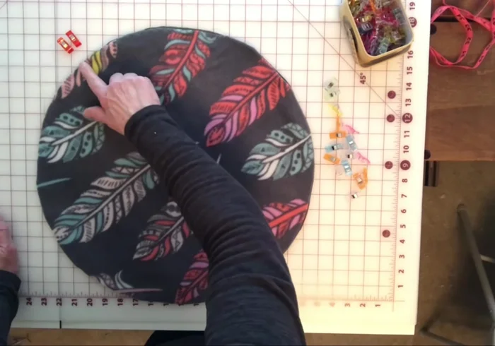 Zigzag stitch around the perimeter of the fleece and canvas circle, leaving the 8-inch opening unstitched.