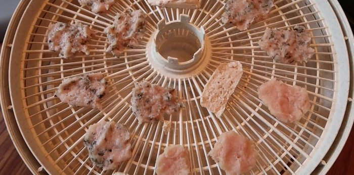 Prepare ingredients: leftover ground chicken, ground chicken patties, cooked chicken pieces, and catnip.