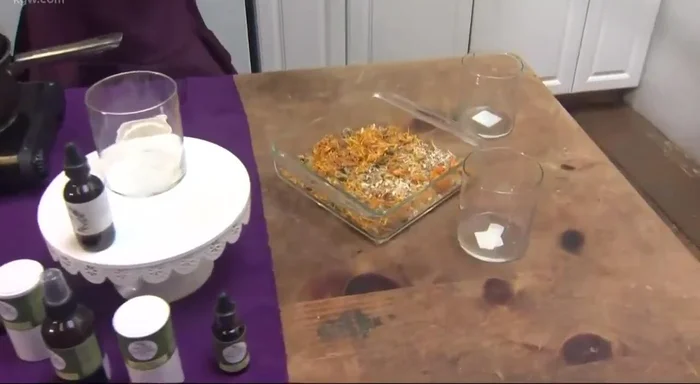 Heat the base oil (olive, apricot, etc.) with herbs in the oven at 200 degrees for about two hours.