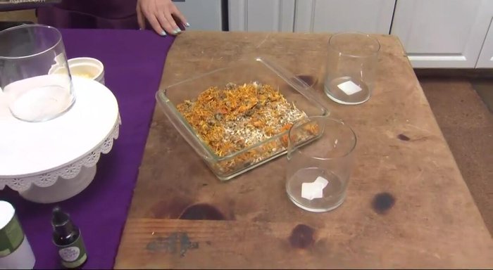 Heat the base oil (olive, apricot, etc.) with herbs in the oven at 200 degrees for about two hours.