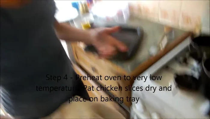 Preheat oven to a low temperature and bake the chicken until lightly browned (about an hour, monitor frequently). Consider switching oven shelves midway.