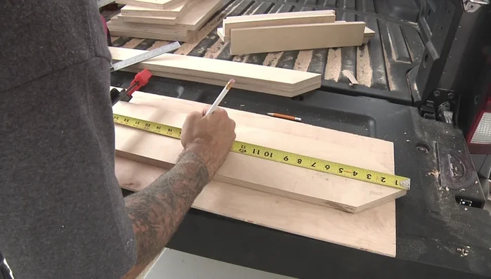 Drill 1in deep holes into the ends of the treads and risers.