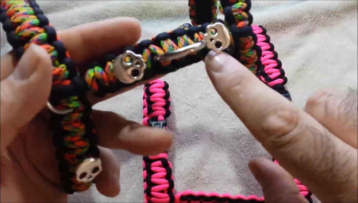 Add decorative elements (optional). Thread beads or other decorative elements onto the paracord before completing the weave.