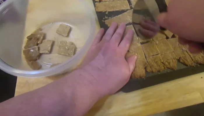 Cut into small squares using a pizza cutter.