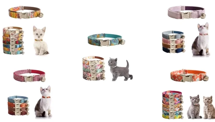 Review Collar #3: Nang Jing Personalized Cat Collar – features various fashion patterns, easy removal in emergencies, sturdy nylon material, comfortable lining, adjustable ring, detachable bell, and clear engraving.